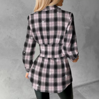 Long Sleeves Temperament Women Plaid Shirt - Thumbnail 2