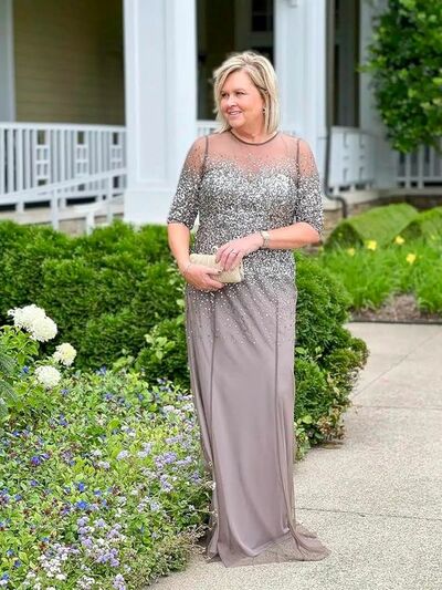 Champagne Mother of Bride/ Groom Dress Beading Crystals Evening Formal Gowns Prom Dress