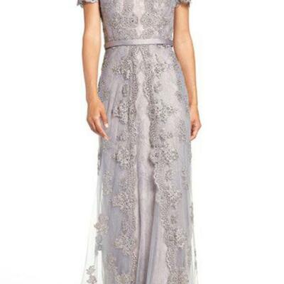 Light grey mother of bride/ groom dress simple lace evening formal gowns prom dress