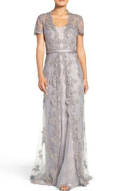 Light Grey Mother of Bride/ Groom Dress Simple Lace Evening Formal Gowns Prom Dress