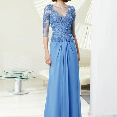 Sky blue mother of bride/ groom dress simple lace evening formal gowns prom dress