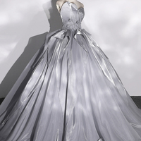 Gray Tulle Strapless Long Formal Prom Dress - Thumbnail 2