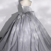 Gray Tulle Strapless Long Formal Prom Dress - Thumbnail 3