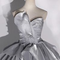 Gray Tulle Strapless Long Formal Prom Dress - Thumbnail 4