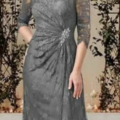 Grey mother of bride/ groom dress simple lace evening formal gowns prom dress