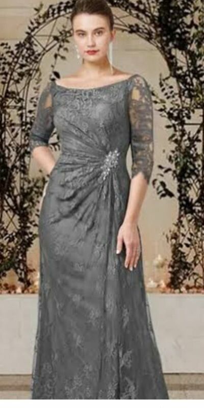 Grey Mother of Bride/ Groom Dress Simple Lace Evening Formal Gowns Prom Dress