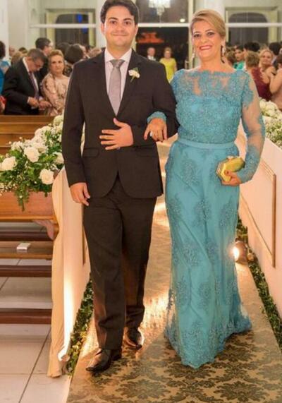 Blue Mother of Bride/ Groom Dress Simple Lace Appliques Evening Formal Gowns Prom Dress