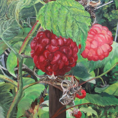 "raspberries" nature inspired artwork by n.e.thompson, art print