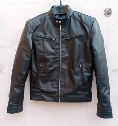 Crafted Leather Men's Dark Brown Leather Biker Motorcycle Jacket