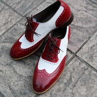 Crafted Leather Classic Handmade Burgundy White Leather Dress Oxford Shoes - Thumbnail 1