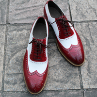 Crafted Leather Classic Handmade Burgundy White Leather Dress Oxford Shoes - Thumbnail 2