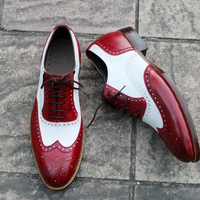 Crafted Leather Classic Handmade Burgundy White Leather Dress Oxford Shoes - Thumbnail 4