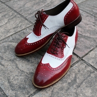 Crafted Leather Classic Handmade Burgundy White Leather Dress Oxford Shoes - Thumbnail 5