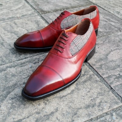 Crafted leather classic red and tweed leather contrast oxford dress shoes - Thumbnail 4