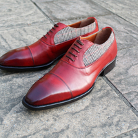 Crafted Leather Classic Red and Tweed Leather Contrast Oxford Dress Shoes - Thumbnail 1
