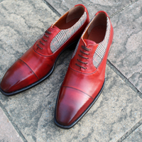 Crafted Leather Classic Red and Tweed Leather Contrast Oxford Dress Shoes - Thumbnail 2