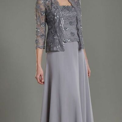 Elegant mother of bride/ groom dress simple with lace jacket evening formal gowns prom dress