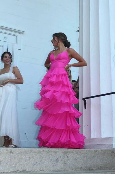 Hot Pink Straps Ball Gown Evening Party Dresses