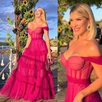  Sweetheart Hot Pink A Line Multi Layers Tulle Formal Prom Dresses - Thumbnail 1