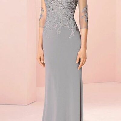 Elegant mother of bride/ groom dress simple grey lace evening formal gowns prom dress