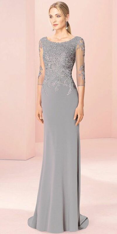 Elegant Mother of Bride/ Groom Dress Simple Grey Lace Evening Formal Gowns Prom Dress