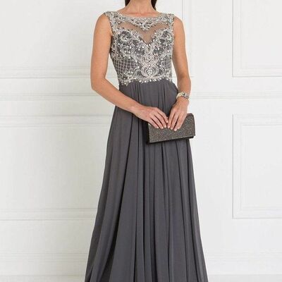 Elegant mother of bride/ groom dress simple grey beading crystals evening formal gowns prom dress