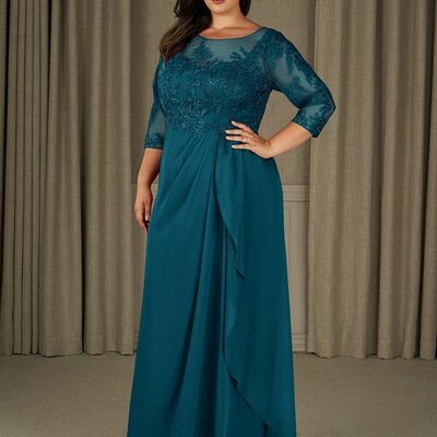 Elegant mother of bride/ groom dress simple blue lace evening formal gowns prom dress