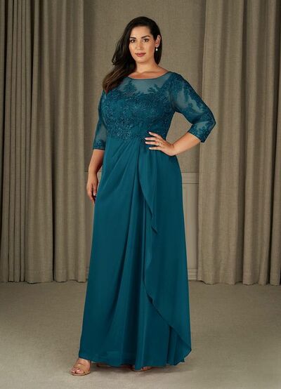 Elegant Mother of Bride/ Groom Dress Simple Blue Lace Evening Formal Gowns Prom Dress