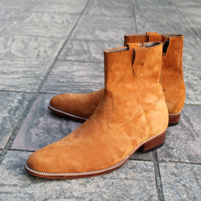 Crafted leather classic handmade tan suede leather side zipper jodhpur boot - Thumbnail 4