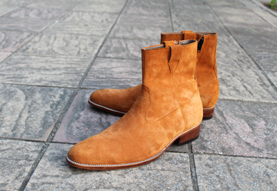 Crafted Leather Classic Handmade Tan Suede Leather Side Zipper Jodhpur Boot