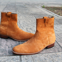 Crafted Leather Classic Handmade Tan Suede Leather Side Zipper Jodhpur Boot - Thumbnail 2