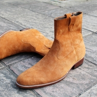 Crafted Leather Classic Handmade Tan Suede Leather Side Zipper Jodhpur Boot - Thumbnail 3
