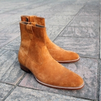 Crafted Leather Classic Handmade Tan Suede Leather Side Zipper Jodhpur Boot - Thumbnail 4