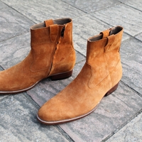 Crafted Leather Classic Handmade Tan Suede Leather Side Zipper Jodhpur Boot - Thumbnail 5