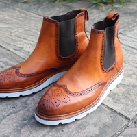 Crafted Leather New Handmade Classic Chelsea Tan Leather Ankle Boots for Mens  - Thumbnail 1