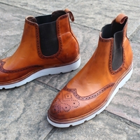 Crafted Leather New Handmade Classic Chelsea Tan Leather Ankle Boots for Mens  - Thumbnail 2