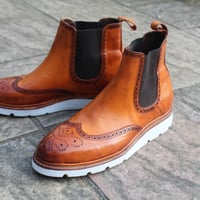Crafted Leather New Handmade Classic Chelsea Tan Leather Ankle Boots for Mens  - Thumbnail 3