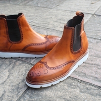 Crafted Leather New Handmade Classic Chelsea Tan Leather Ankle Boots for Mens  - Thumbnail 4