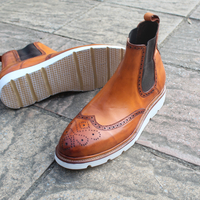 Crafted Leather New Handmade Classic Chelsea Tan Leather Ankle Boots for Mens  - Thumbnail 5