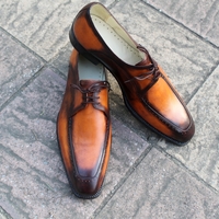 Crafted Leather Classic Handmade Tan Black Shaded Leather Dress Shoes - Thumbnail 1