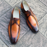 Crafted Leather Classic Handmade Tan Black Shaded Leather Dress Shoes - Thumbnail 2