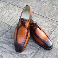 Crafted Leather Classic Handmade Tan Black Shaded Leather Dress Shoes - Thumbnail 3