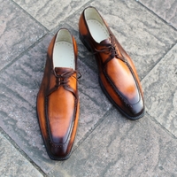 Crafted Leather Classic Handmade Tan Black Shaded Leather Dress Shoes - Thumbnail 4