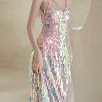 Sequined Iridescent Fringed Cami Maxi Party Dress - Thumbnail 2