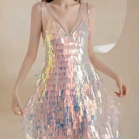 Sequined Iridescent Fringed Cami Maxi Party Dress - Thumbnail 3