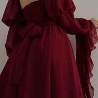 Beautiful Romantic A-line Vintage Wine Red Prom Dresses - Thumbnail 3
