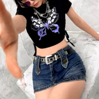 FREE SHIP! Punk Rock Butterfly Letters Skinny Outfit Tops Tee Unique Rave - Thumbnail 1