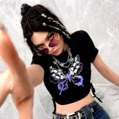 Free ship! punk rock butterfly letters skinny outfit tops tee unique rave