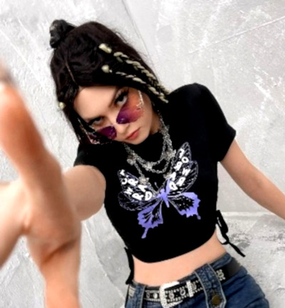 FREE SHIP! Punk Rock Butterfly Letters Skinny Outfit Tops Tee Unique Rave