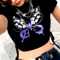 FREE SHIP! Punk Rock Butterfly Letters Skinny Outfit Tops Tee Unique Rave - Thumbnail 2